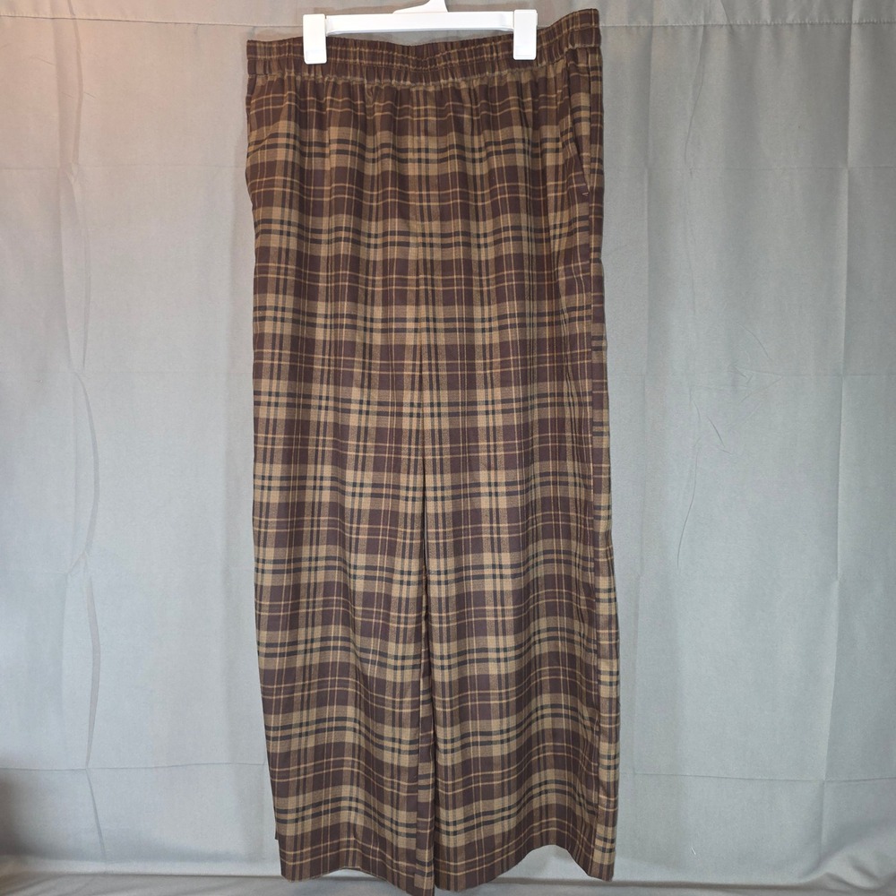 A New Day Brown Plaid Wide Leg Mid-Rise Pull On Pants XXL 349-01-0906